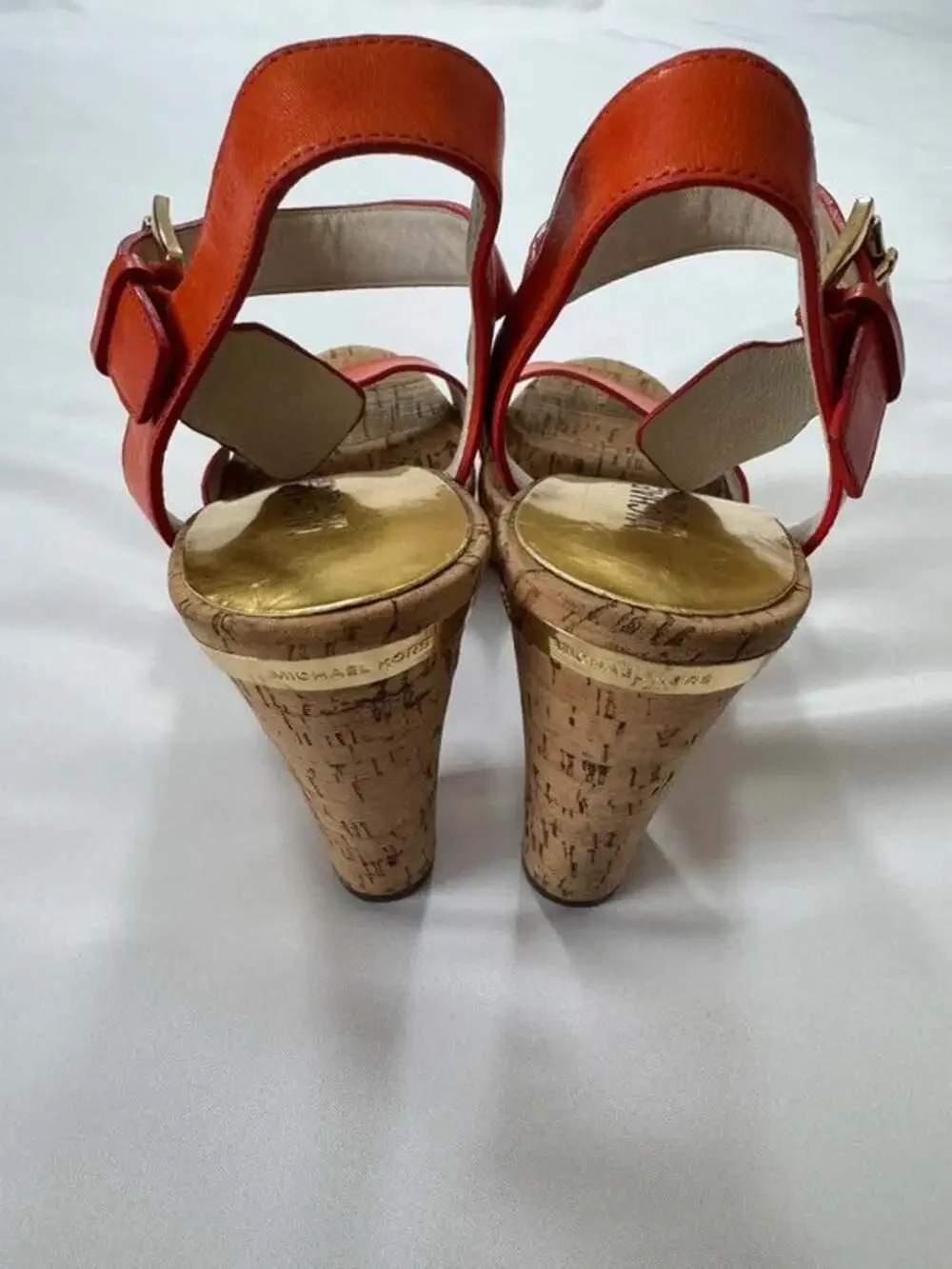 Michael Kors US 7.5M Persimmon Leather Cork Platform High Heel Sandals Shoes